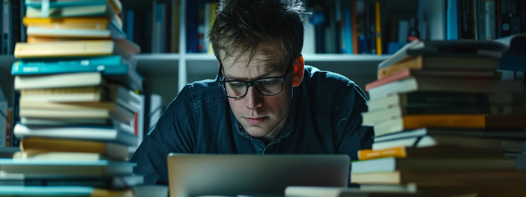 a focused developer, surrounded by a stack of coding books and a laptop displaying lines of code, showcasing the intersection of learning curve and developer productivity in ai development.
