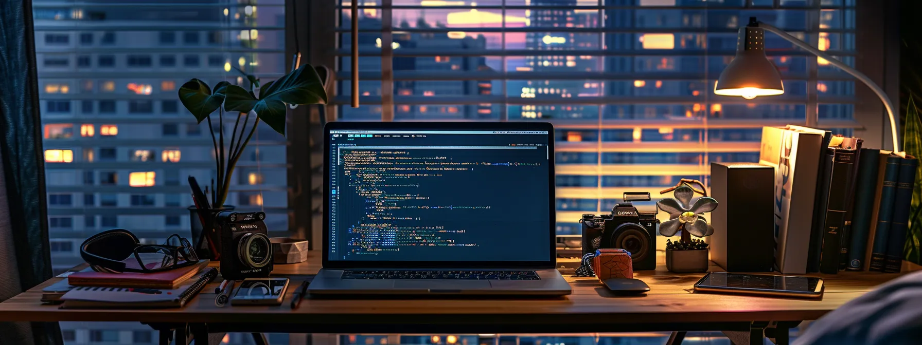 sweta--a modern coding workspace with a sleek laptop displaying lines of java and c++ code, surrounded by ai development books and machine learning resources.