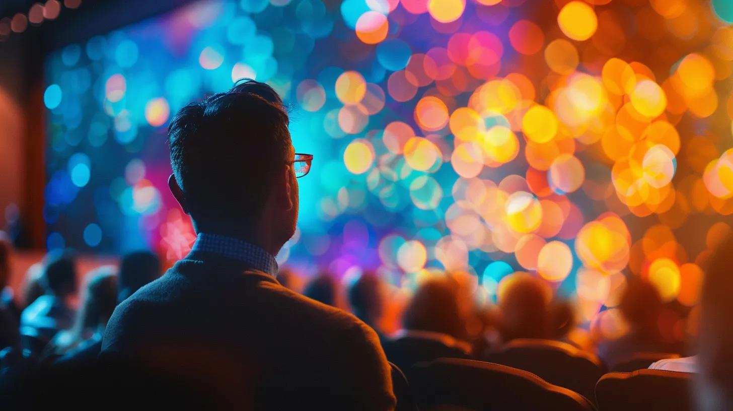 a dynamic and engaging conference scene showcases manick bhan passionately presenting innovative strategies for website performance enhancement, with a vibrant audience captivated by his insights, illuminated by soft, focused lighting.