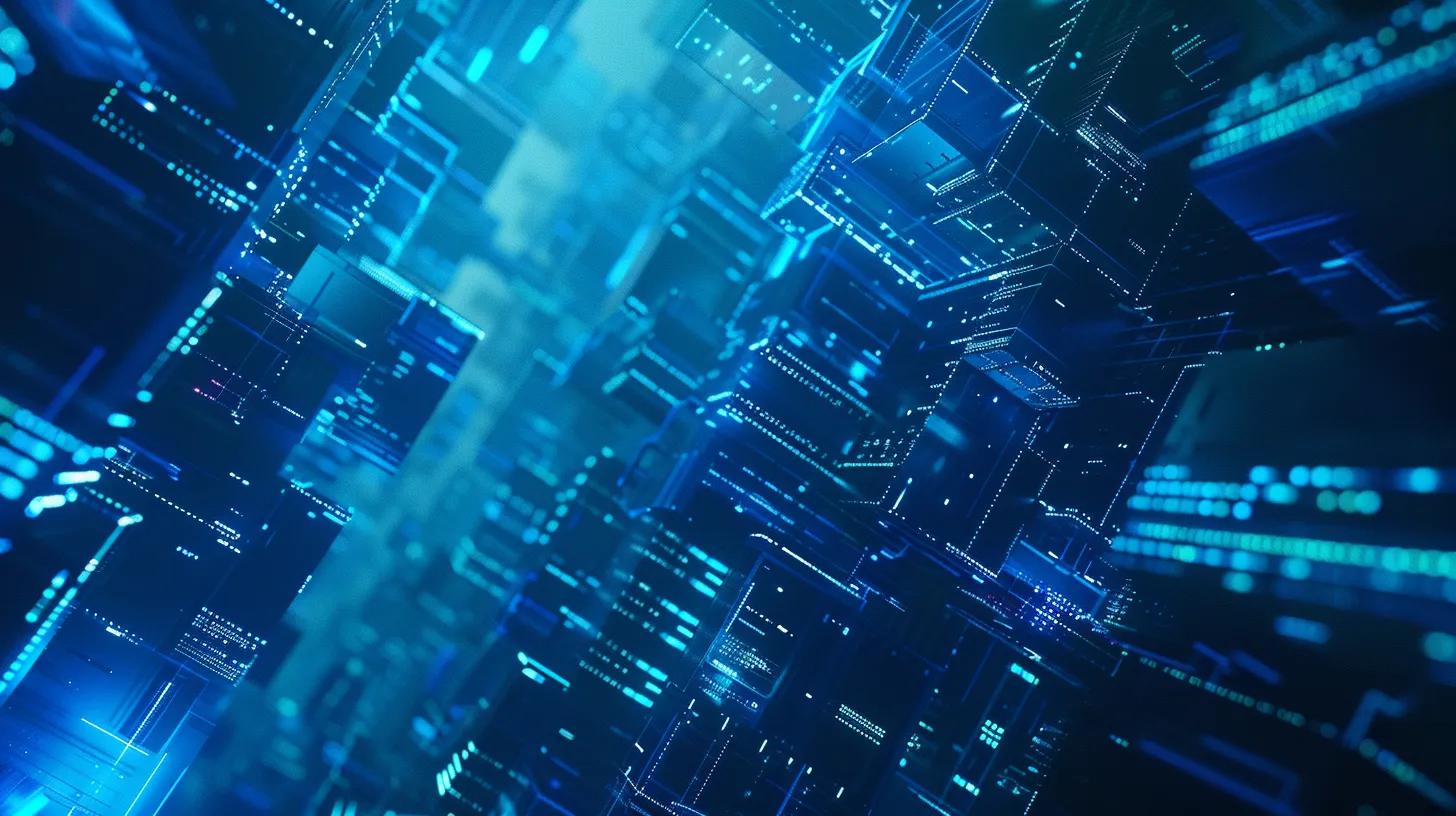 a futuristic workspace bathed in soft blue light showcases a sleek computer screen displaying dynamic graphs and ai algorithms, symbolizing the cutting-edge integration of technology in enhancing website stability and performance.