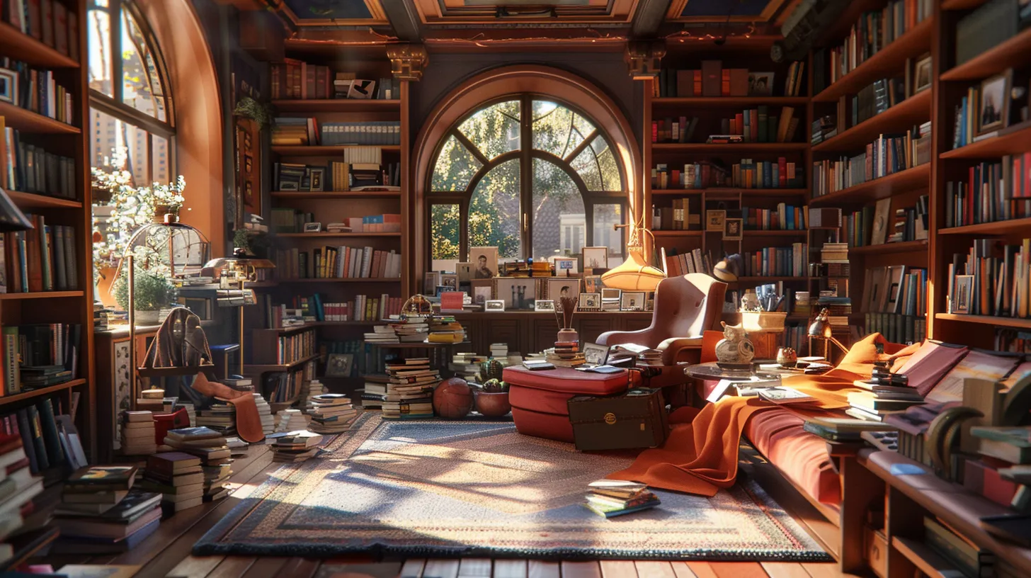 a serene library filled with vibrant light showcases a diverse collection of books on happiness, surrounded by cozy reading nooks that invite exploration and reflection.