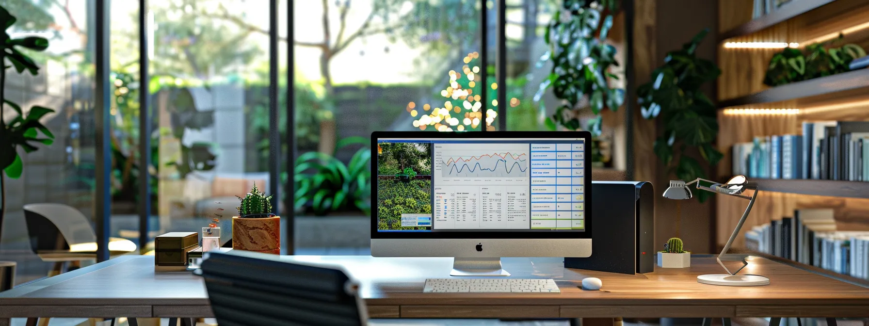 a modern office workspace features a sleek, illuminated computer monitor displaying a comprehensive api security testing dashboard, surrounded by open resource materials on cybersecurity strategies, emphasizing the importance of safeguarding digital interfaces.
