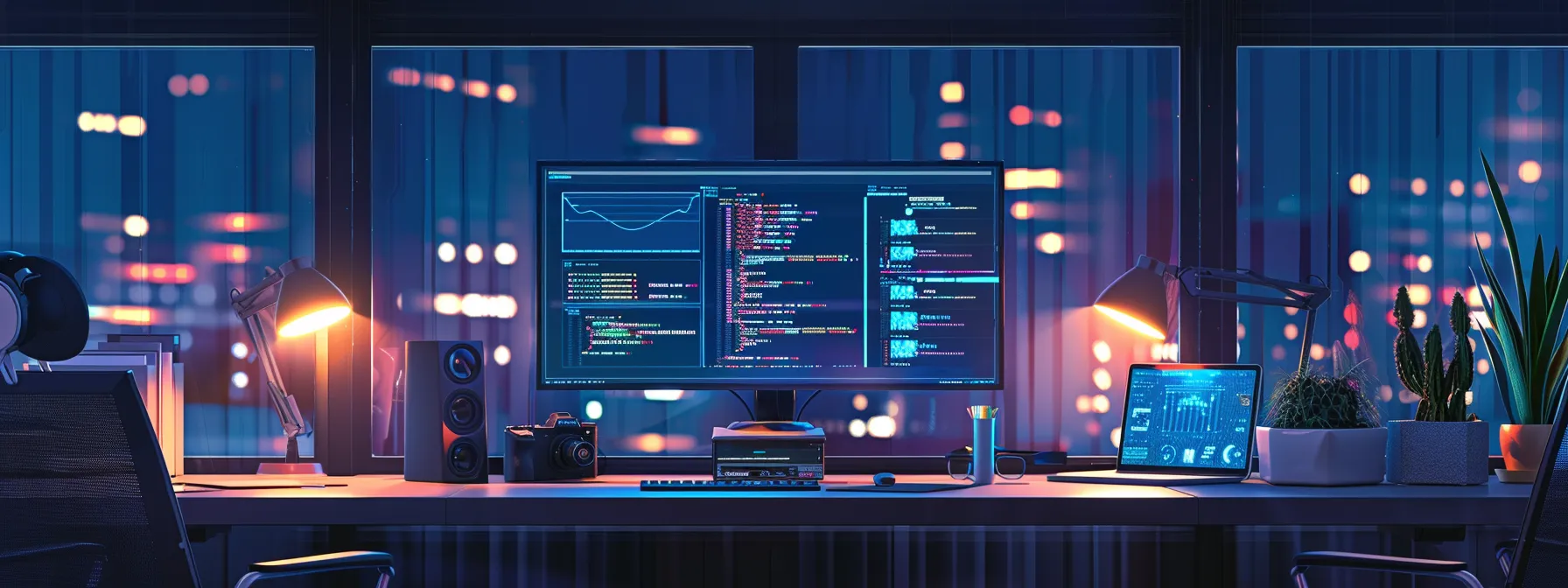 a modern office workspace features a sleek computer monitor displaying api testing metrics and performance analytics, with a backdrop of collaborative team discussions and digital devices, symbolizing the optimization of software quality in a vibrant devops environment.