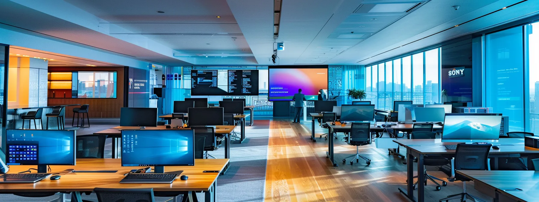 a modern office workspace is bustling with focused professionals collaborating over sleek laptops and monitors displaying dynamic api testing interfaces, highlighting the efficiency of automated processes and the importance of comprehensive test case development.