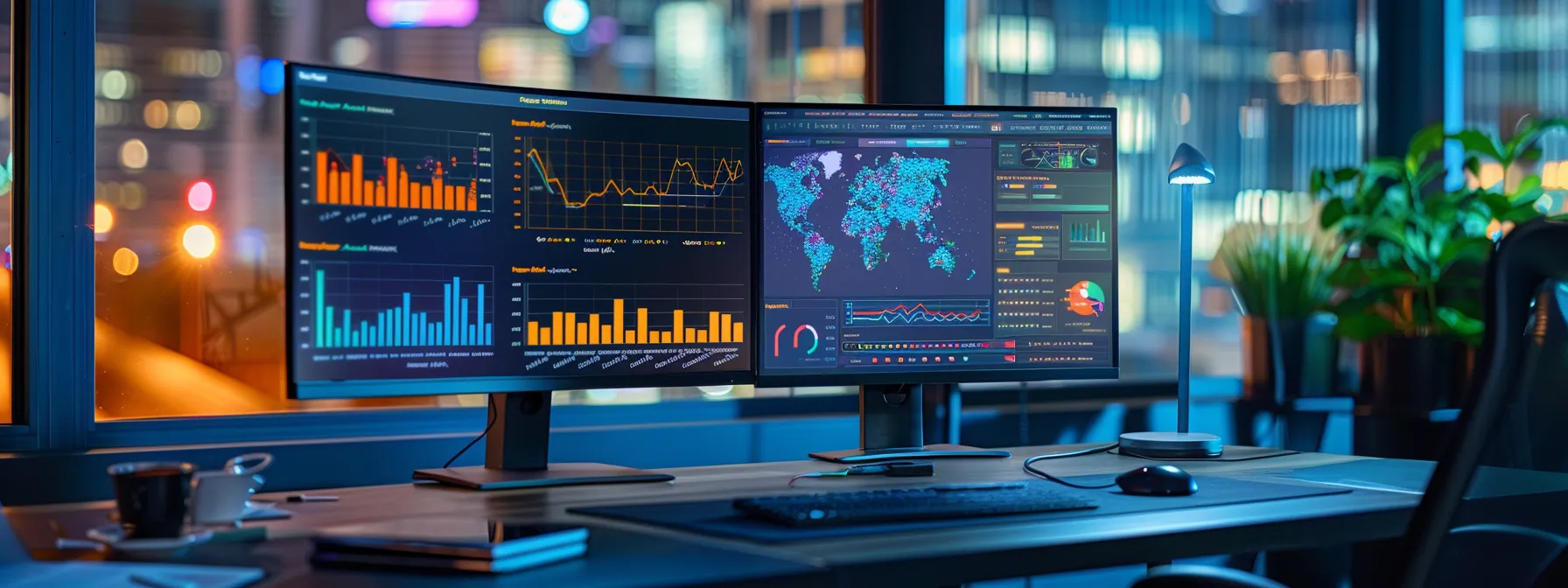 a sleek, modern office space features a high-tech monitor displaying vivid graphs and metrics, illuminating the urgency of real-time api performance monitoring in a post-deployment analysis setting.