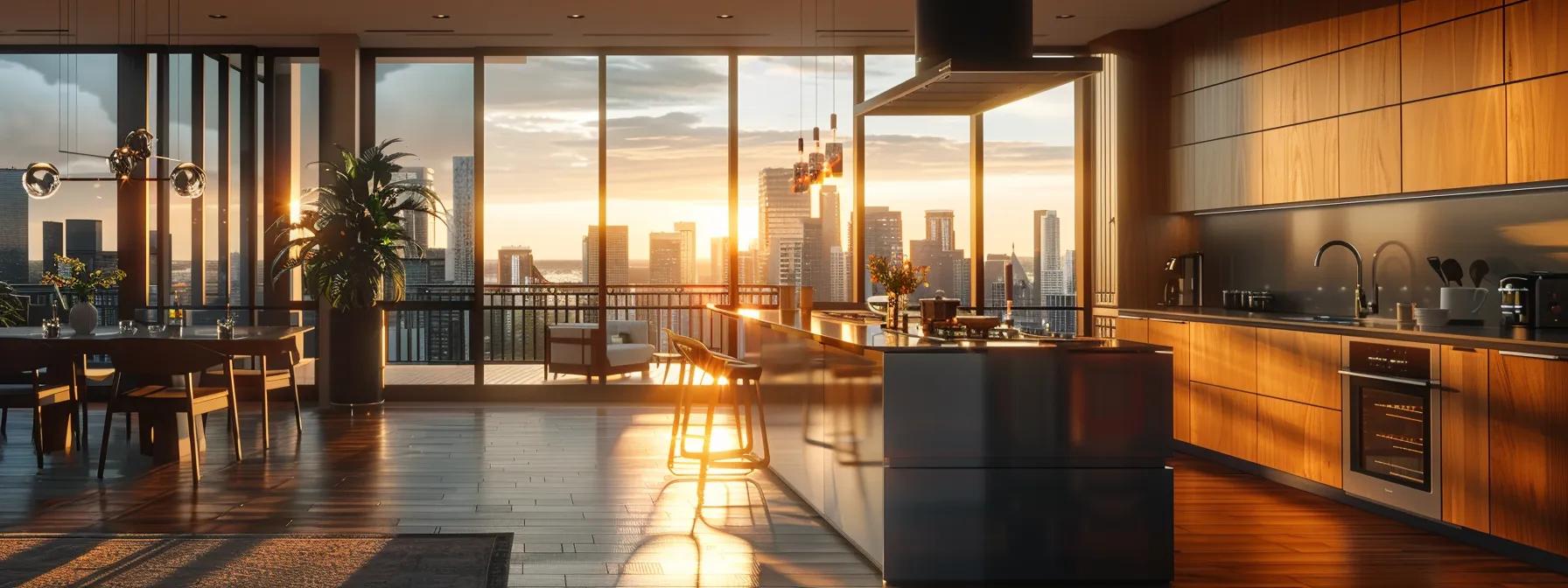 a sleek, modern open-concept kitchen features a multifunctional island at its center, seamlessly blending cooking and dining areas with contemporary appliances, stylish cabinetry, and well-defined work zones to enhance both functionality and aesthetic appeal.