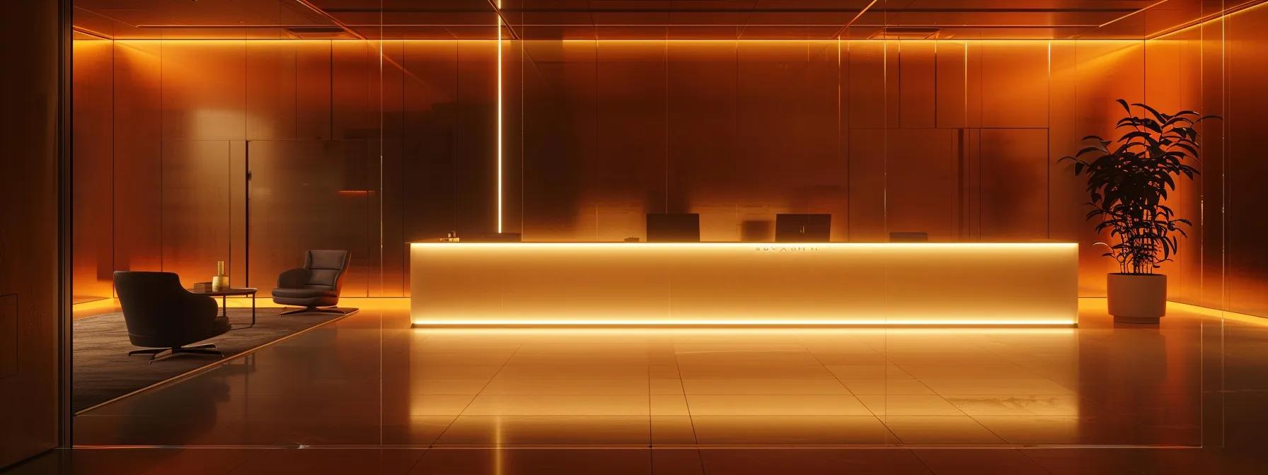 a sleek, modern workspace devoid of clutter, featuring a single minimalist desk illuminated by warm, ambient lighting, emphasizing the essence of intentional living and mindful simplicity.