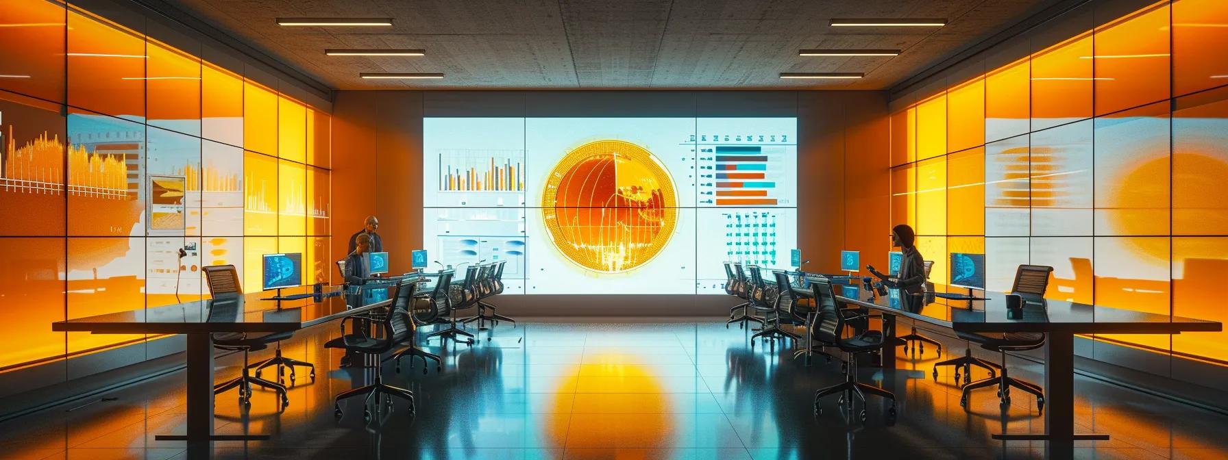 a sleek, modern office conference room filled with professionals engaged in a dynamic discussion over a digital presentation displaying complex graphs and projections related to incentives, taxes, and ownership costs.