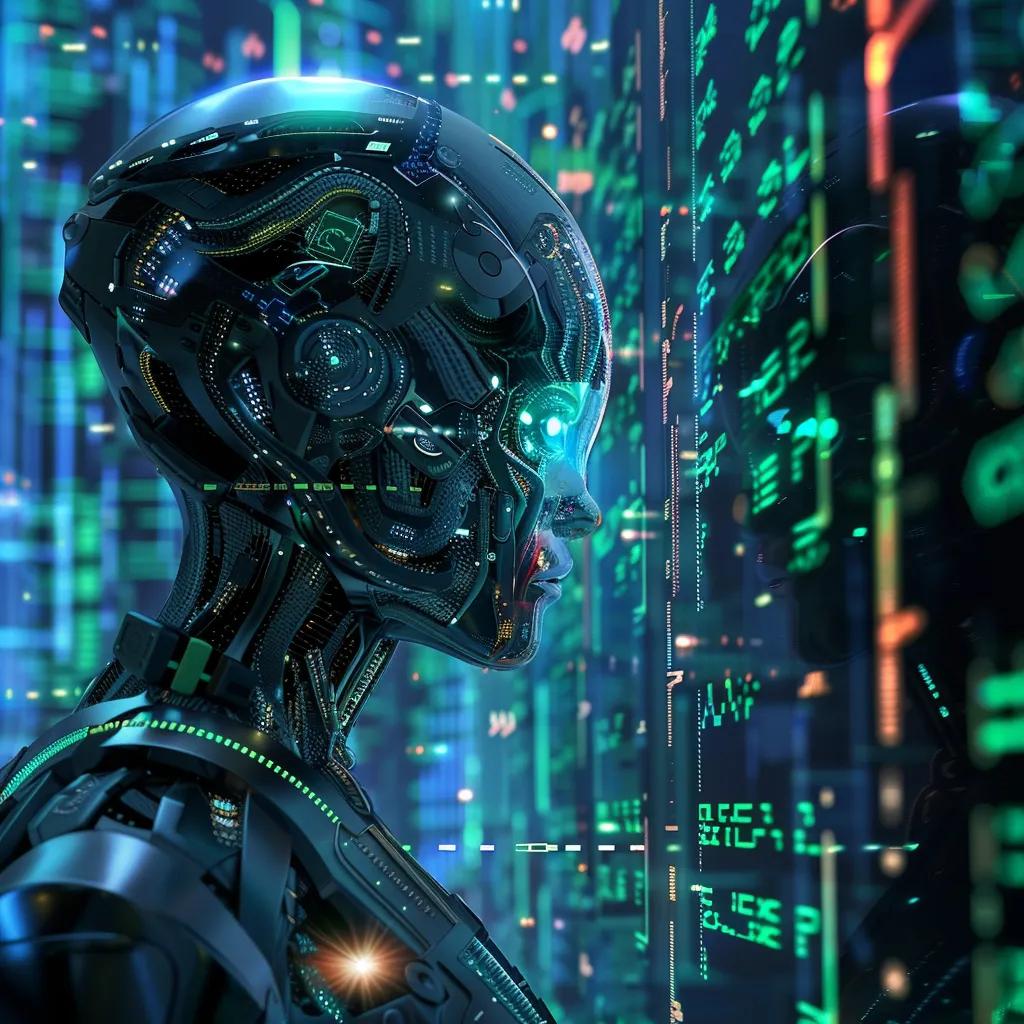 Futuristic representation of AI technology enhancing low-code no-code test automation processes