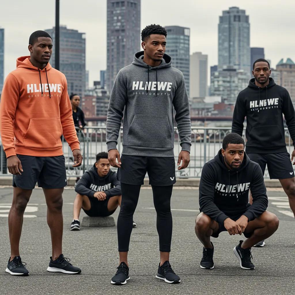 Men in stylish gym hoodies engaging in outdoor activities, showcasing performance-driven style and versatility